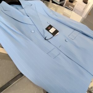 Doppio petto calibrato azzurro gessato e beige